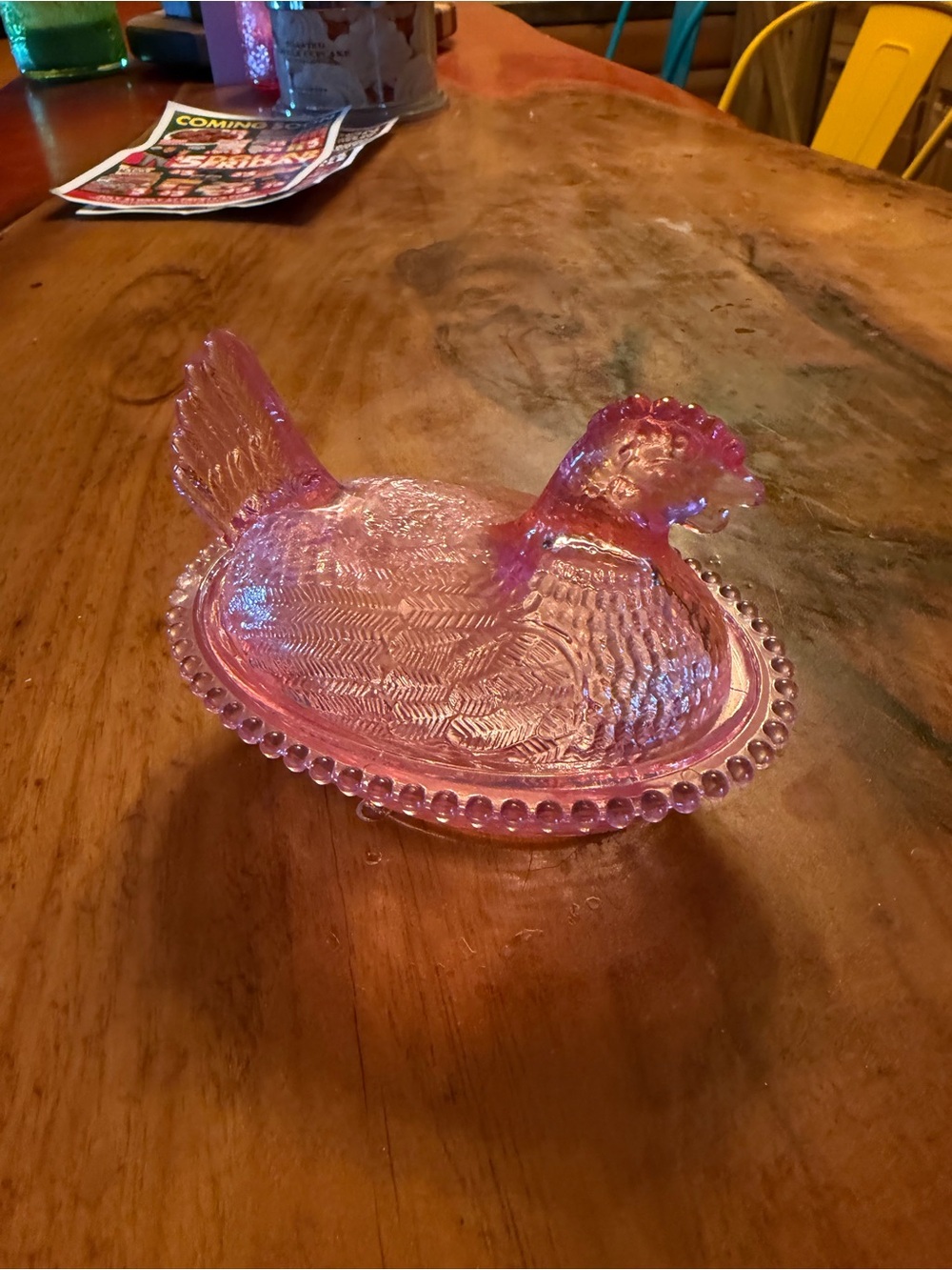 Pink acrylic Hen on nest- NOT GLASS much darker pink than it looks
